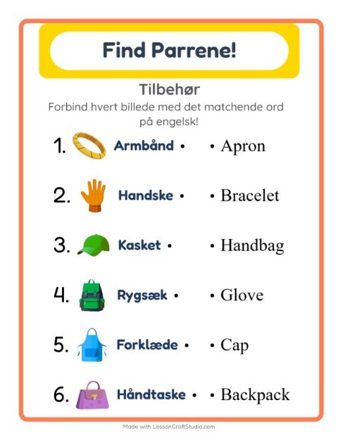Engelsk billedmatch – Tilbehør