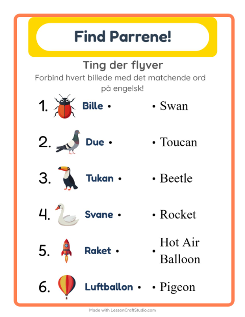 Engelsk billedmatch – Ting der flyver