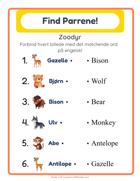Engelsk billedmatch – Zoodyr