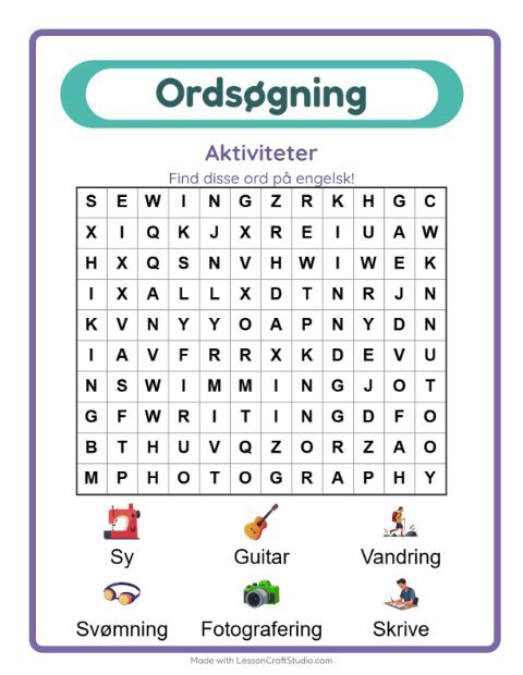 Engelsk ordsøgning – Aktiviteter