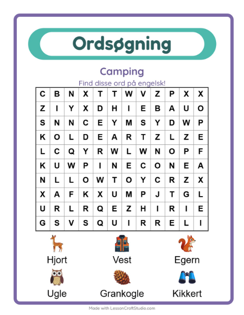 Engelsk ordsøgning – Camping