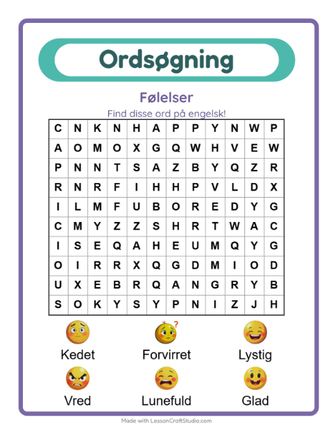 Engelsk ordsøgning – Følelser