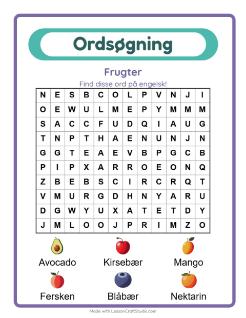 Engelsk ordsøgning – Frugter