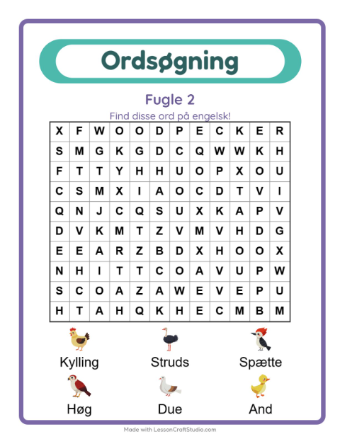 Engelsk ordsøgning – Fugle 2