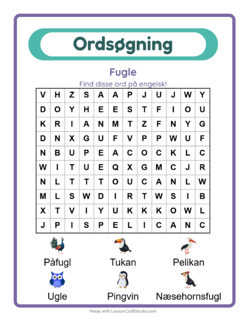 Engelsk ordsøgning – Fugle