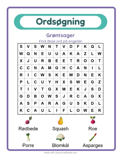 Engelsk ordsøgning – Grøntsager