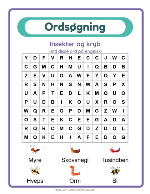 Engelsk ordsøgning – Insekter og kryb
