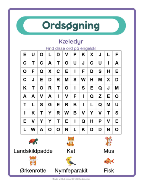 Engelsk ordsøgning – Kæledyr