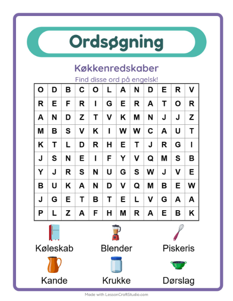 Engelsk ordsøgning – Køkkenredskaber