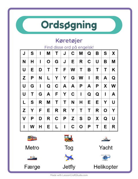 Engelsk ordsøgning – Køretøjer