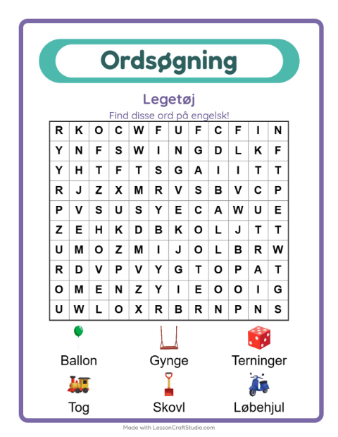 Engelsk ordsøgning – Legetøj