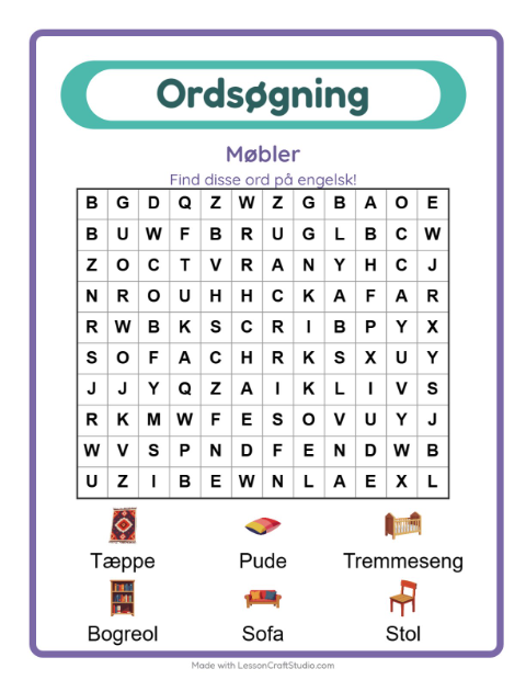 Engelsk ordsøgning – Møbler