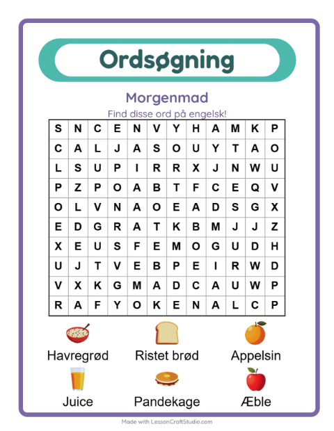 Engelsk ordsøgning – Morgenmad