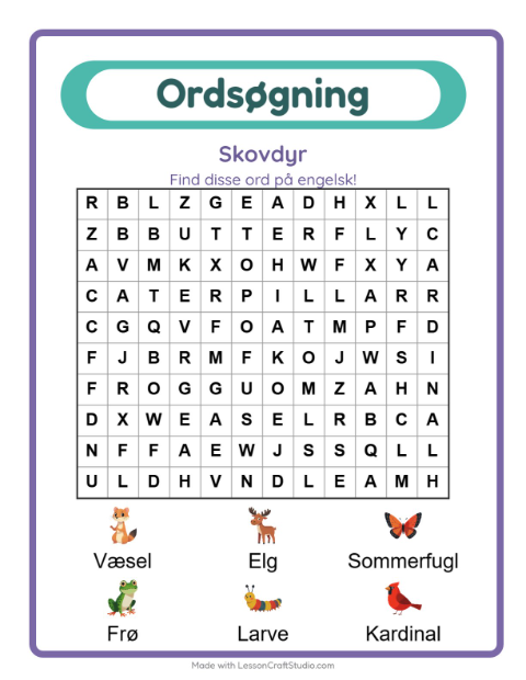 Engelsk ordsøgning – Skovdyr