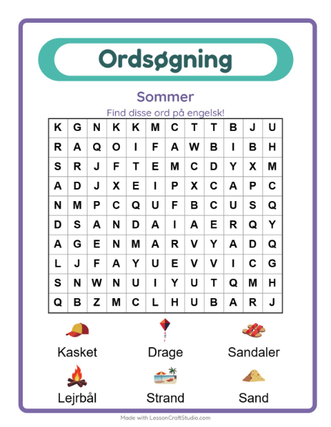 Engelsk ordsøgning – Sommer