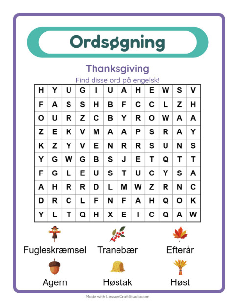 Engelsk ordsøgning – Thanksgiving