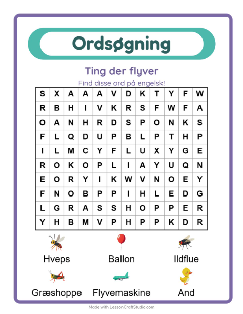 Engelsk ordsøgning – Ting der flyver