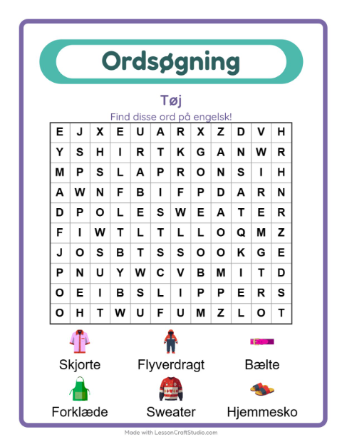 Engelsk ordsøgning – Tøj
