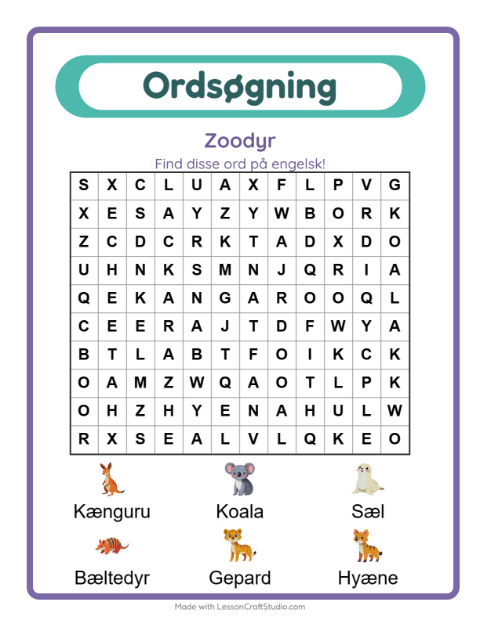 Engelsk ordsøgning – Zoodyr