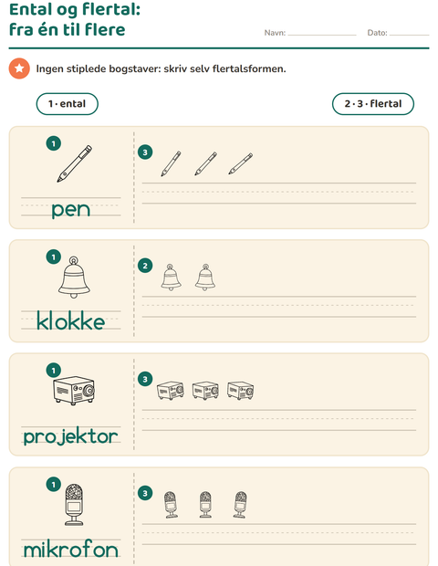 Forhåndsvisning af Ental og flertal-arbejdsark med Klasseværelse (S/H) til Børnehaveklasse