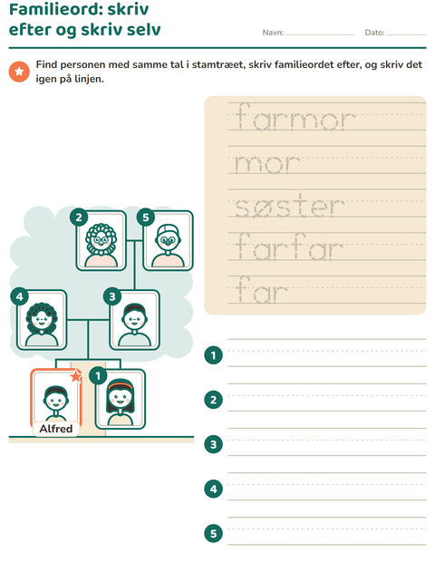 Forhåndsvisning af Familie og stamtræ-arbejdsark til Børnehaveklasse