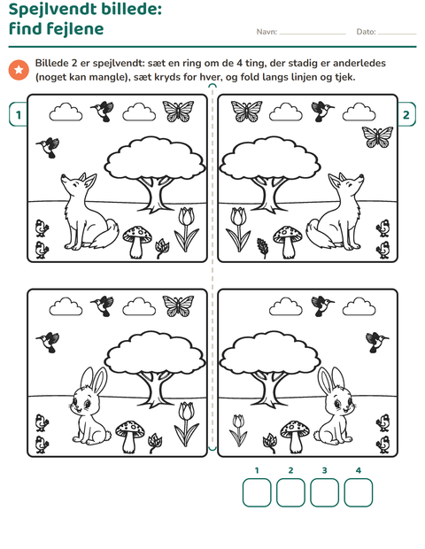 Forhåndsvisning af Spejlvendt billede: find fejlene, og fold for at tjekke