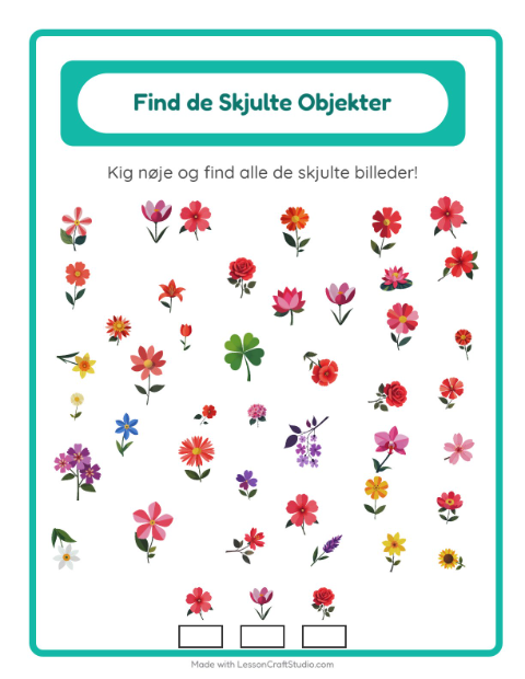 Forhåndsvisning af Find Genstandene-arbejdsark med Blomster til Børnehaveklasse