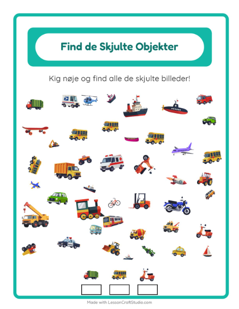 Forhåndsvisning af Find tingene: køretøjer – opgave til børnehaveklassen