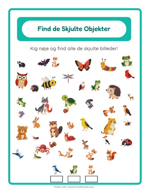 Forhåndsvisning af Find Genstandene-arbejdsark med Skovdyr til Børnehaveklasse