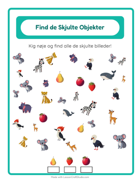 Forhåndsvisning af Find Genstandene-arbejdsark til Børnehaveklasse
