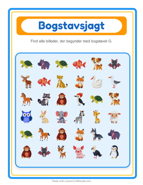 Find bogstavet: dyr – opgave til børnehaveklassen — 2