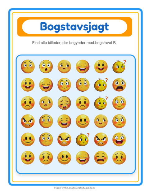 Forhåndsvisning af Find bogstavet: følelser – opgave til børnehaveklassen
