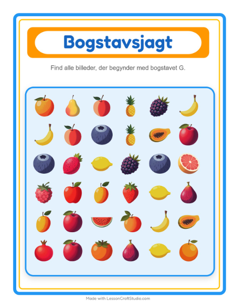 Forhåndsvisning af Find Og Tæl-arbejdsark med Frugter til Børnehave
