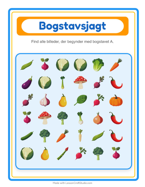 Find bogstavet – Grøntsager