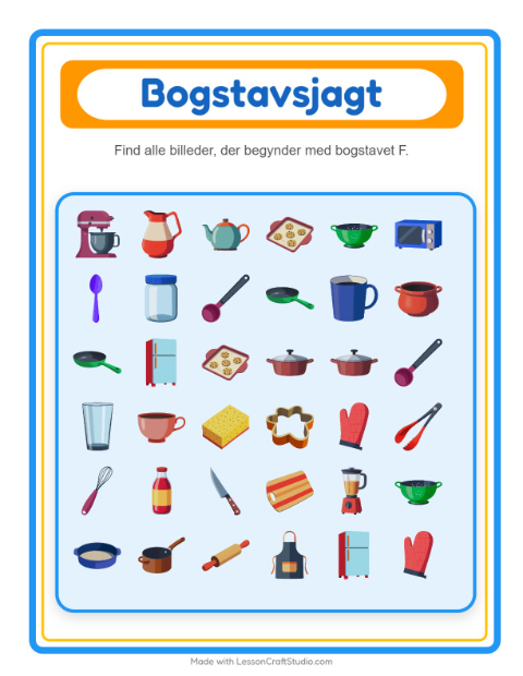 Find bogstavet – Køkkenredskaber