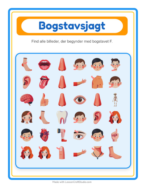 Forhåndsvisning af Find Og Tæl-arbejdsark med Kropsdele til Børnehave