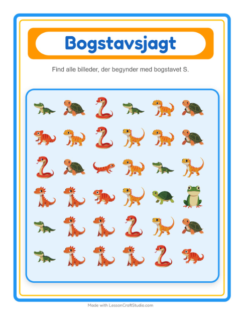 Find bogstavet – Krybdyr og padder
