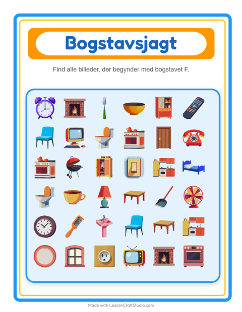 Forhåndsvisning af Find Og Tæl-arbejdsark med Rundt i huset til Børnehave
