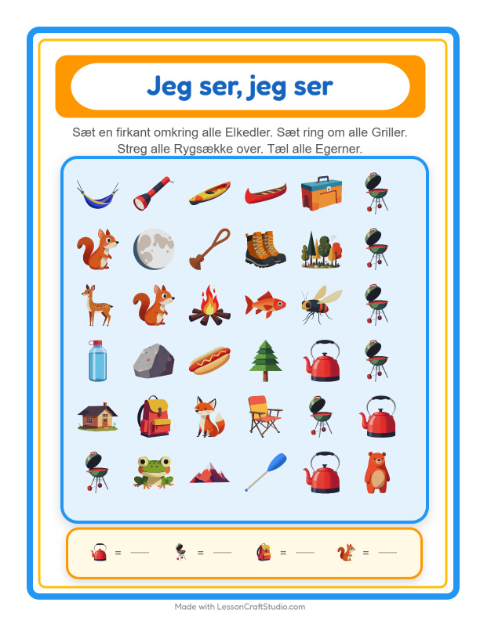 Find og tæl – Camping