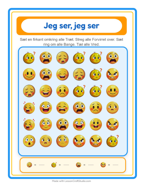 Forhåndsvisning af Find Og Tæl-arbejdsark med Følelser til Børnehave