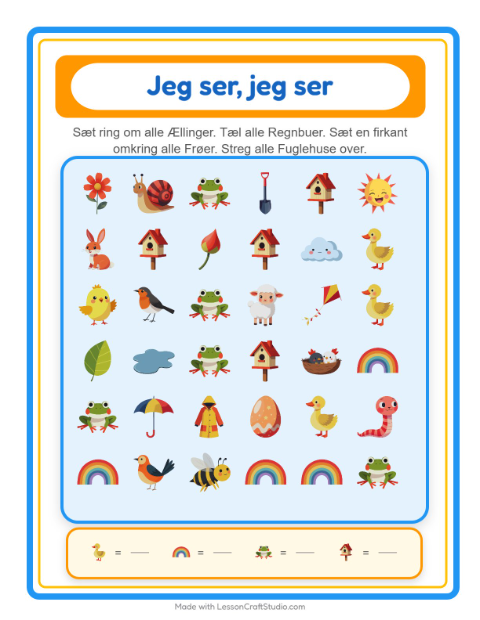 Forhåndsvisning af Find og tæl: blomster – opgave til børnehaveklassen