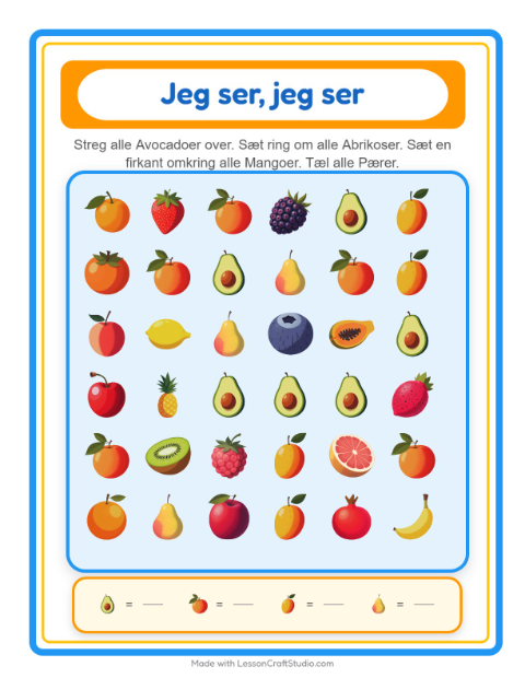 Find og tæl – Frugter
