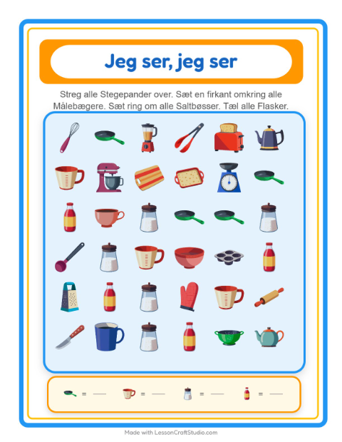 Find og tæl – Køkkenredskaber