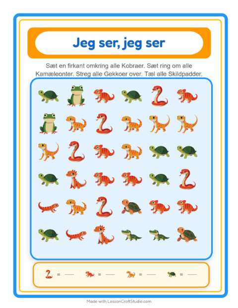 Find og tæl – Krybdyr og padder