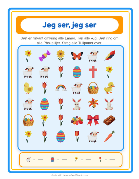 Forhåndsvisning af Find og tæl: påskeæg – opgave til børnehaveklassen