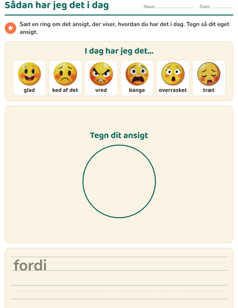 Forhåndsvisning af Sådan har jeg det i dag – en tjek-ind-side med ansigt og fordi – børnehaveklasse