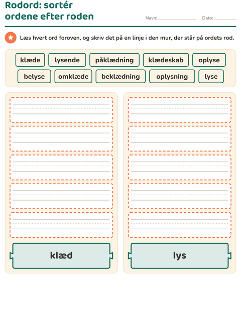 Forhåndsvisning af Forstavelser, endelser og rodord-arbejdsark til 2. klasse