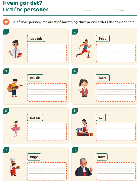 Hvem gør det? Ord for personer med -er – 3. klasse