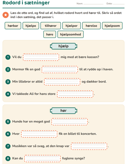 Forhåndsvisning af Forstavelser, endelser og rodord-arbejdsark til 3. klasse