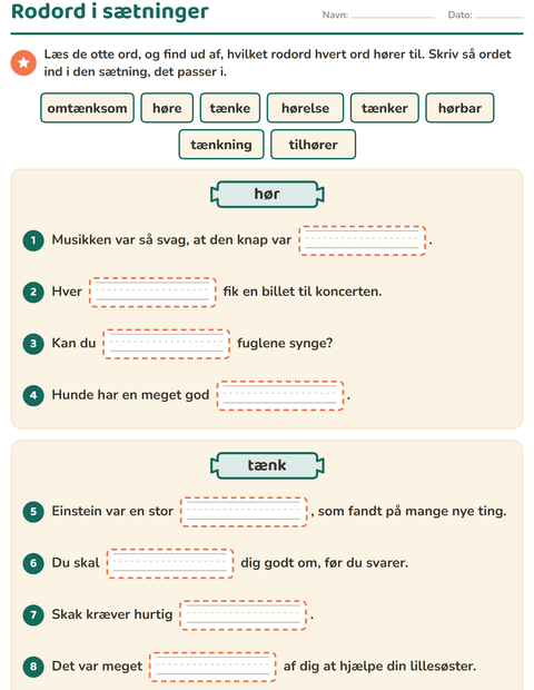 Forhåndsvisning af Forstavelser, endelser og rodord-arbejdsark til 3. klasse